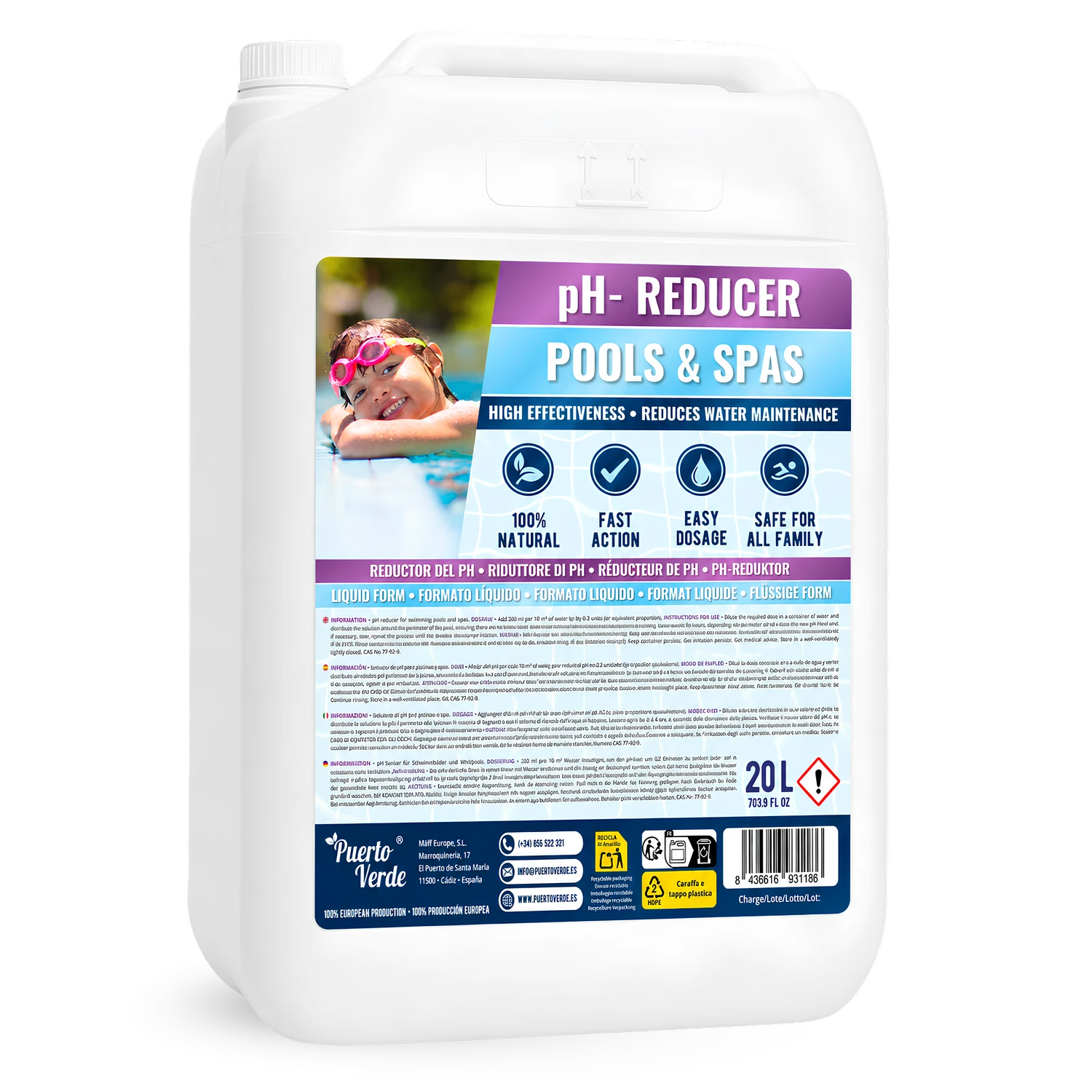 Reductor de pH- Líquido para Piscinas 20 Litros