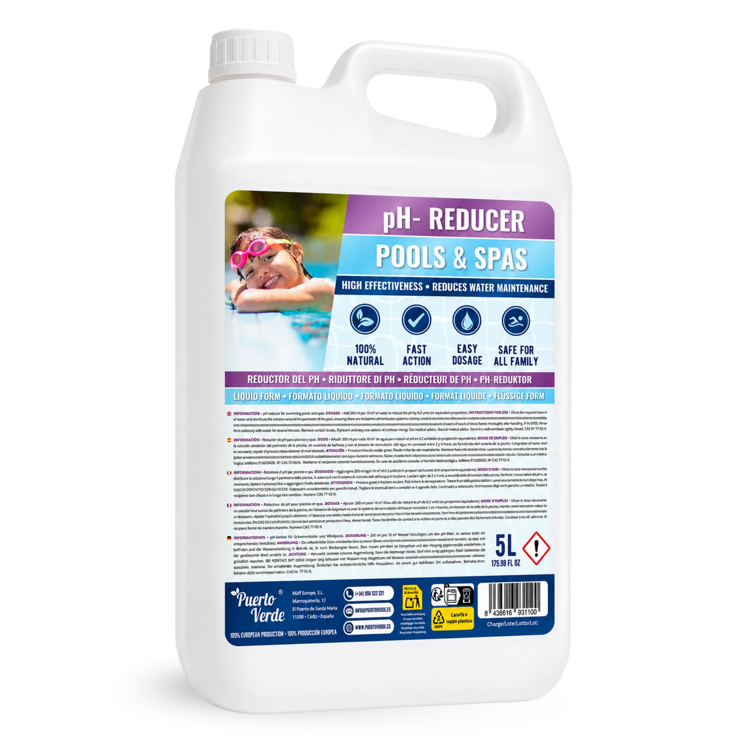 Reductor de pH- Líquido para Piscinas 5 Litros
