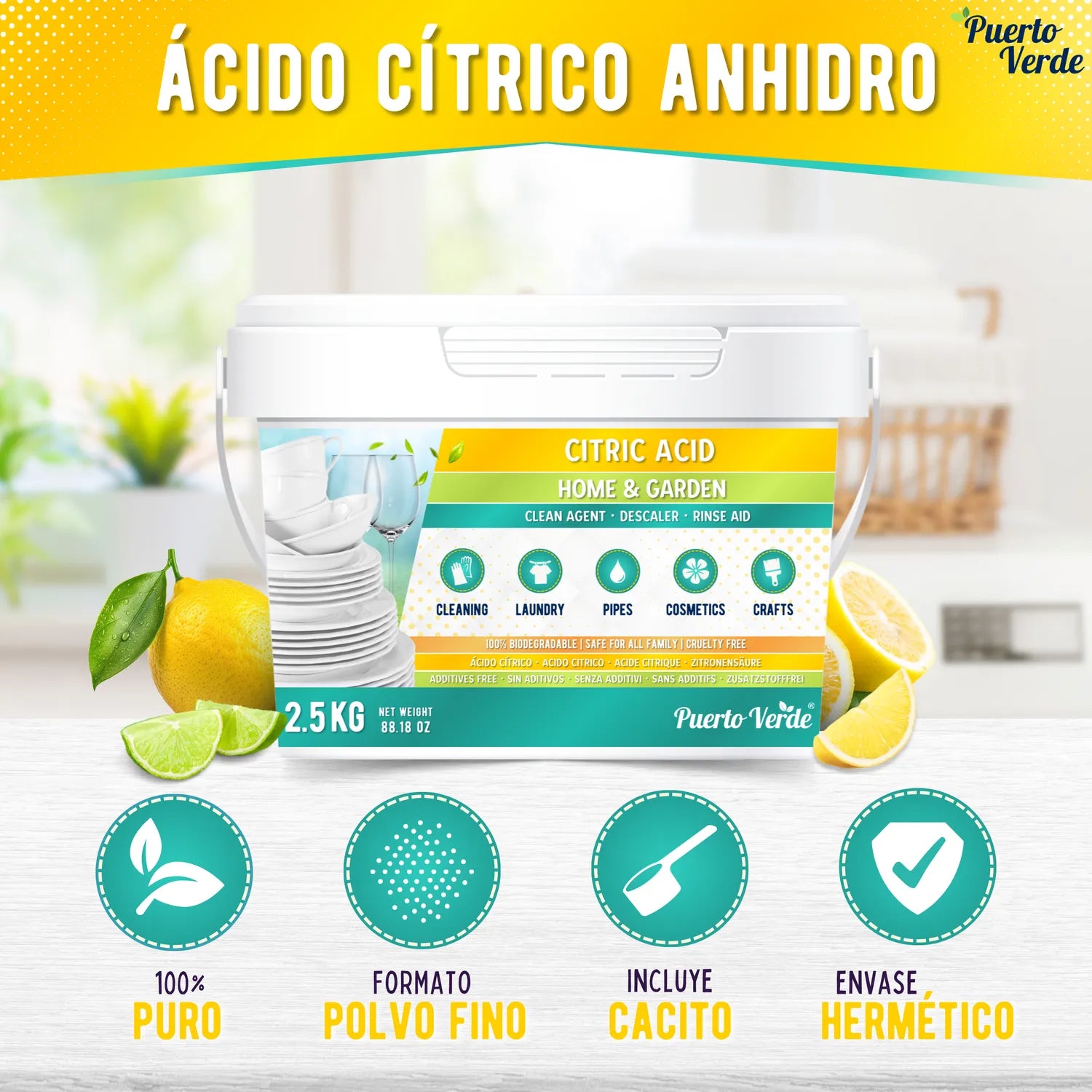 Ácido Cítrico Anhidro 100% Puro 2,5 kg