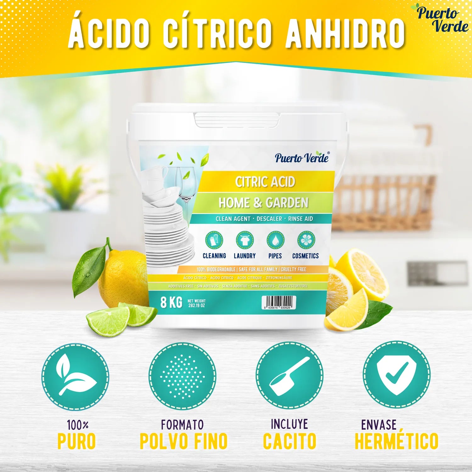 Ácido Cítrico Anhidro 100% Puro 8 kg