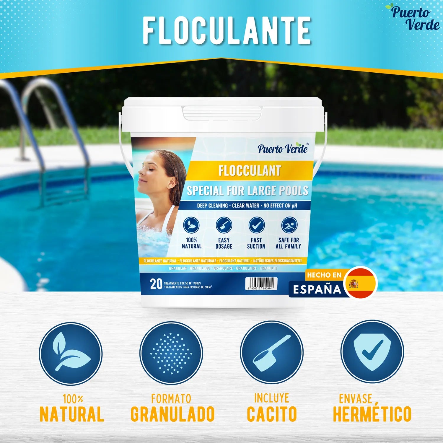 Floculante Natural para Piscinas Grandes - 20 Tratamientos