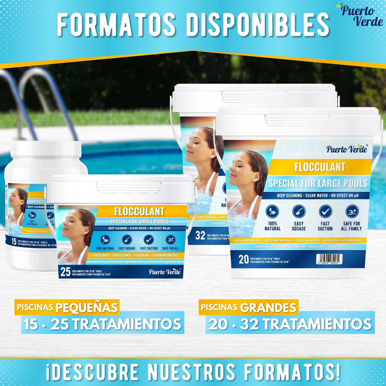 Floculante Natural para Piscinas Grandes - 32 Tratamientos