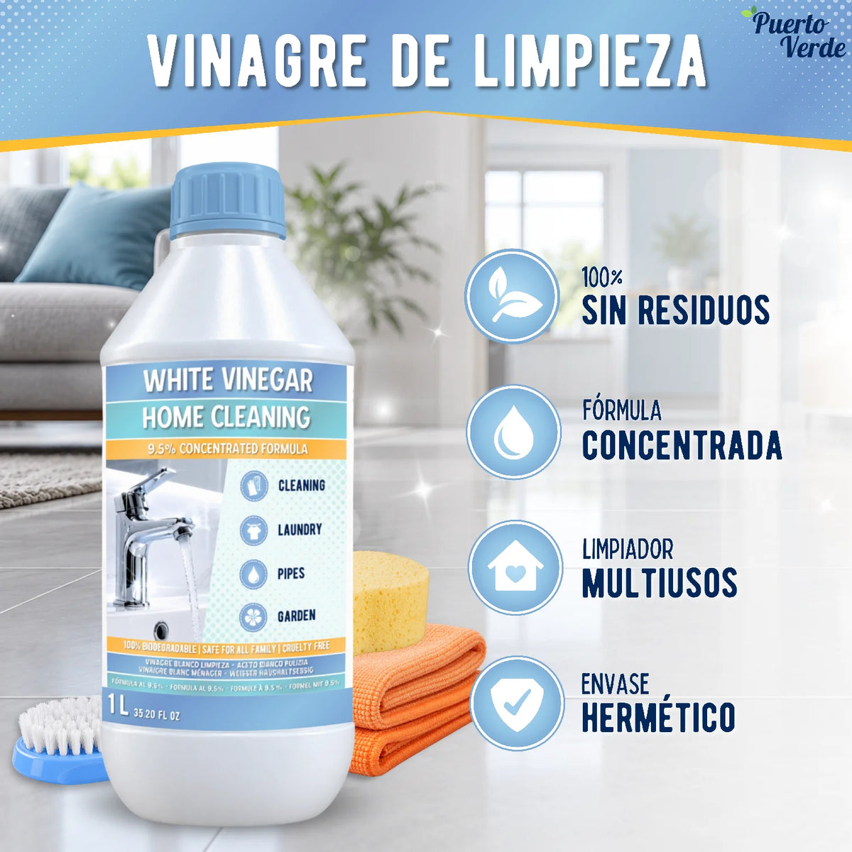 Vinagre Blanco de Limpieza Concentrado 1 Litro